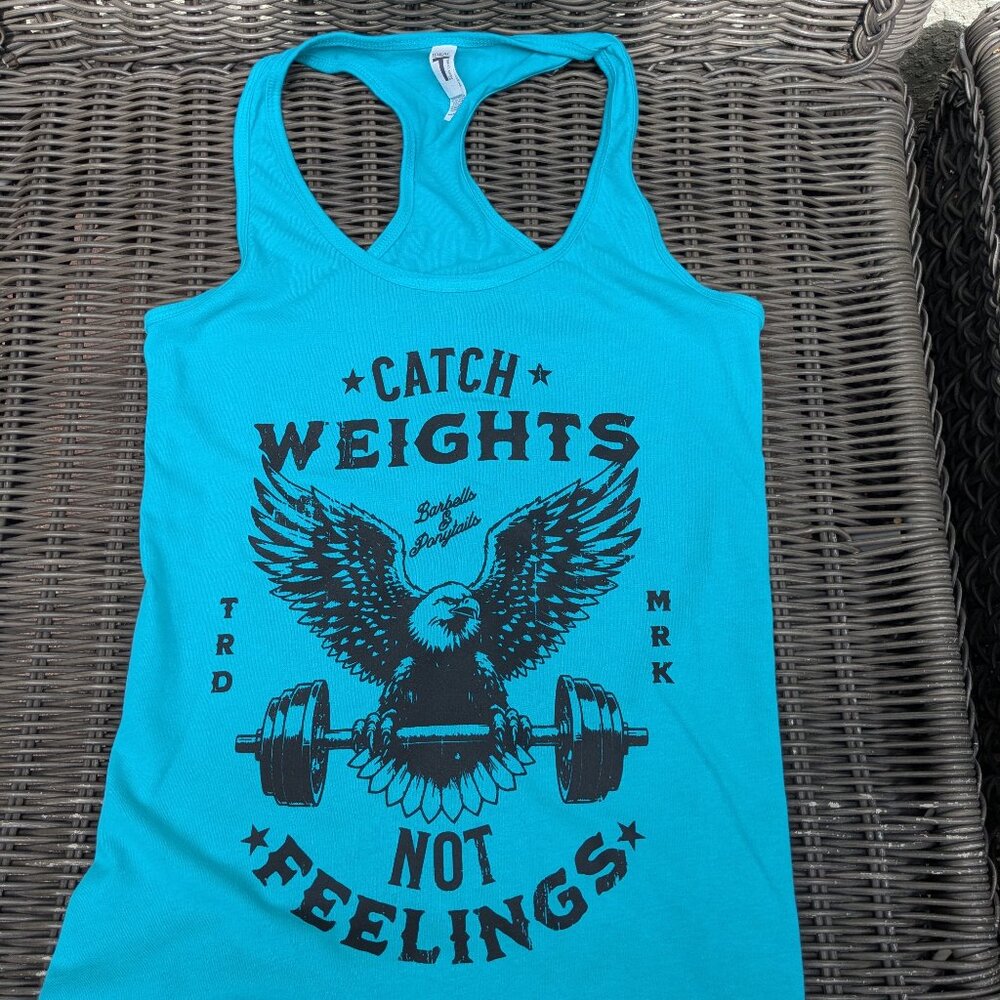 Barbells And Ponytails " Catch Weights" Racerback Tank Top Sz L NEW